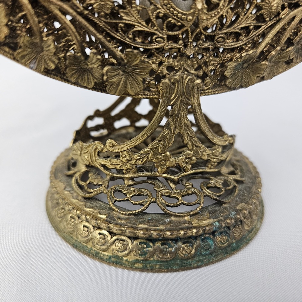 Vintage Brass Filigree Floral Ormolu Perfume Bottle Antique Victorian Ornate - Picture 11 of 12